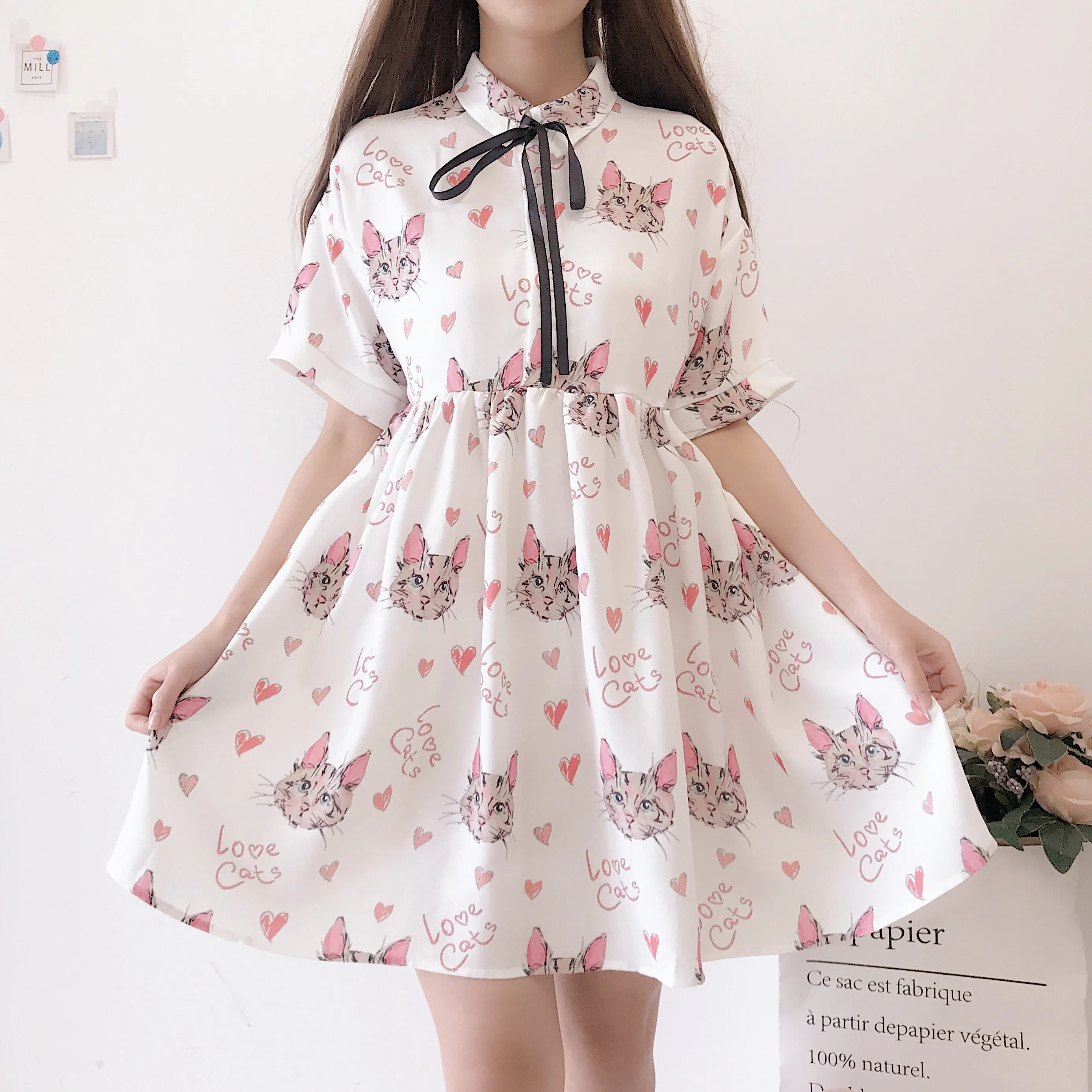 Платье Лолиты женское летнее японское милое платье-рубашка с принтом куклы с короткими рукавами
