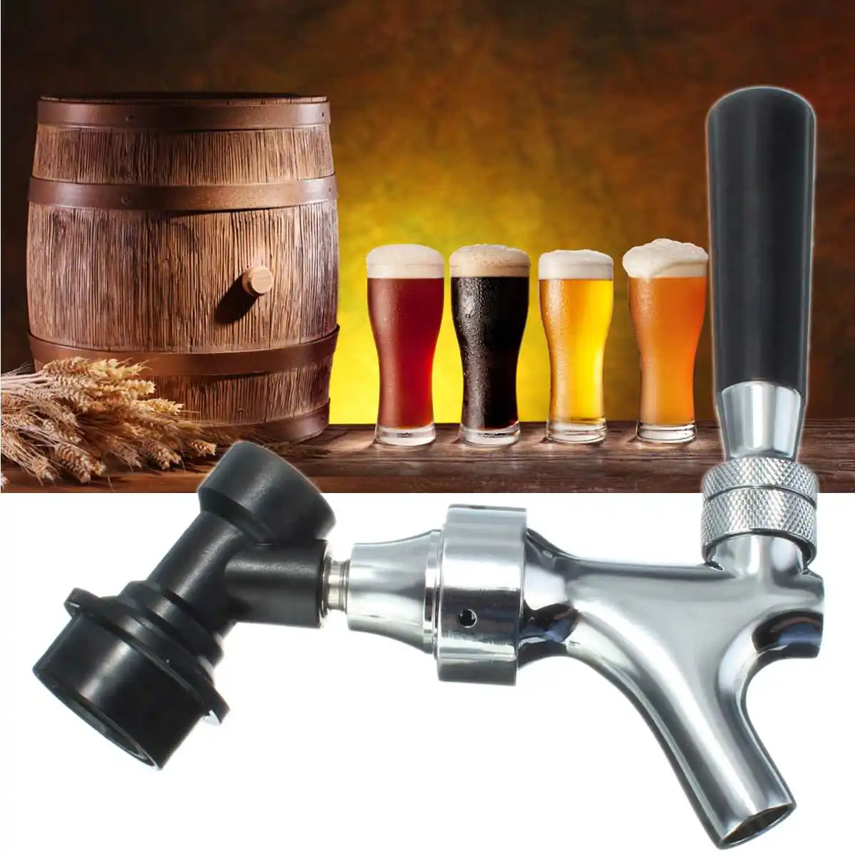 

Chrome Beer Faucet Tap Cornelius Ball Lock Quick Disconnect Attached Homebrew