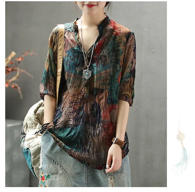 silk blouses Max LuLu Summer Korean Fashion Ladies Linen Tops And Blouses Womens Printed V Neck Chiffon Shirts Casual Vintage Cotton Clothes womens blouses