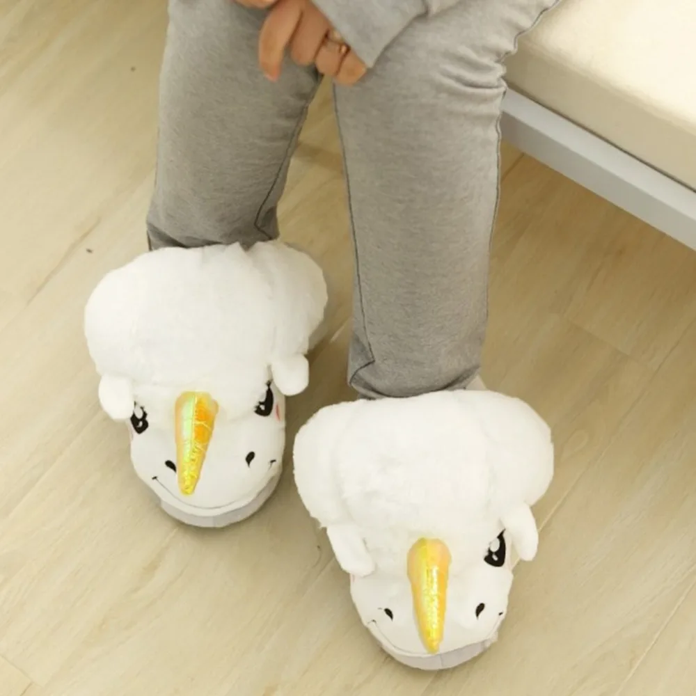 New Women Shoes Female Slippers For Home Use Fantasy White Unicorn Plush Cotton Slipper Slip On Adult Size House Indoor Slippers (4)