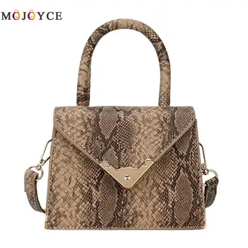 

Snake Print Bag Geometric Trapezoid Shaped Small Women Messenger Bag Flap PU Leather Crossbody Handbag