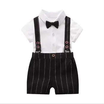 

Newborn Baby Boy Dress Suit 2019 Summer Cotton Short Sleeve Gentleman England 1 Year Baby Boy Clothes
