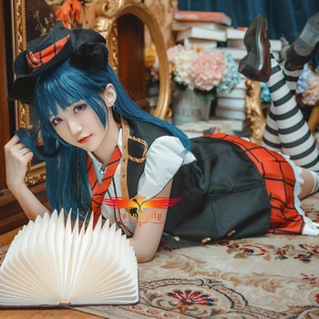 

Game LoveLive!Sunshine!! Aqours Bremen Band Tsushima Yoshiko Cosplay Costume Red Plaid Skirt Dress Hat Stockings Tie Vest