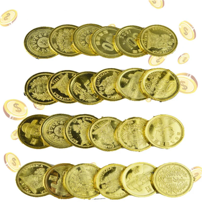 

24 Pcs/pack new fun Plastic Gold Treasure Coins Captain Pirate Pretend Treasure Chest Kids Party Coins Tricky Action Figure Toys