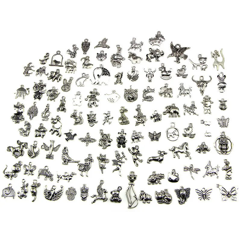 

100Pcs Mix Color Animal Pendant Different Assorted Mixed Elephant Animal Charms Ethnic Necklace DIY