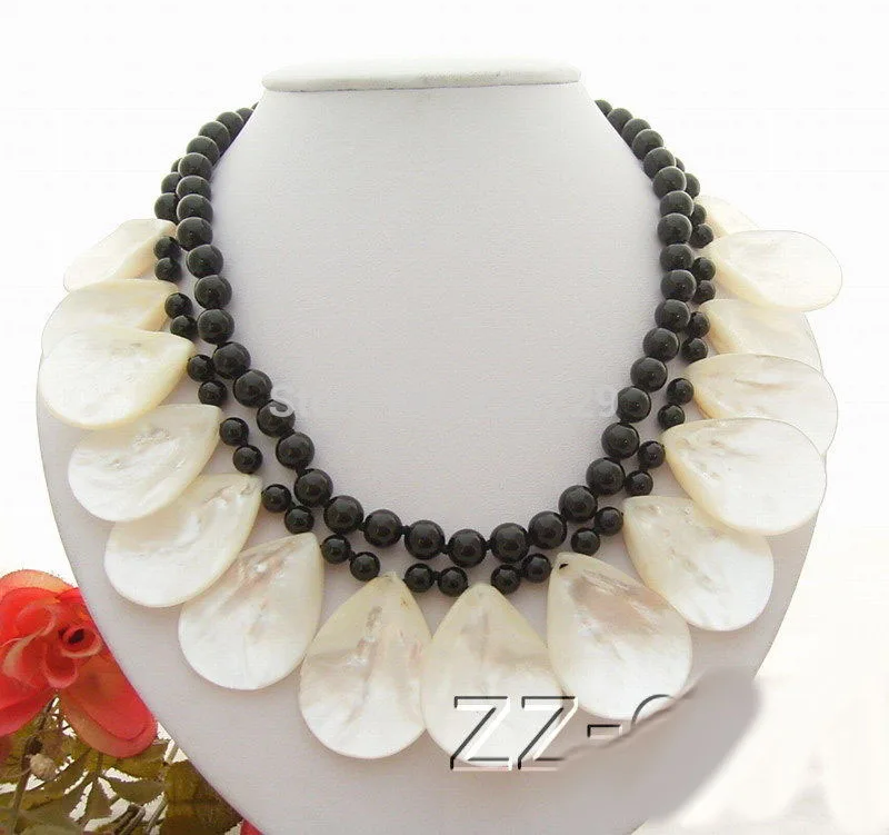

Wholesale price FREE SHIPPING ^^^ 2Strds Black Onyx&Shell Necklace