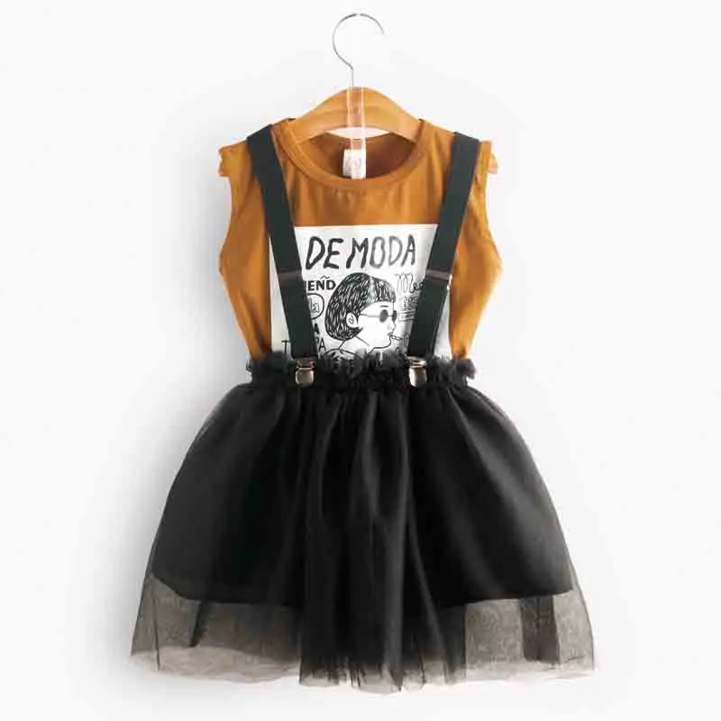 

Girls Boutique Outfits Printing Tops Crop Teens For Girls Mesh Strap Dress Kids Wear Sleeveless Clothing 3 Years Girl Clothes