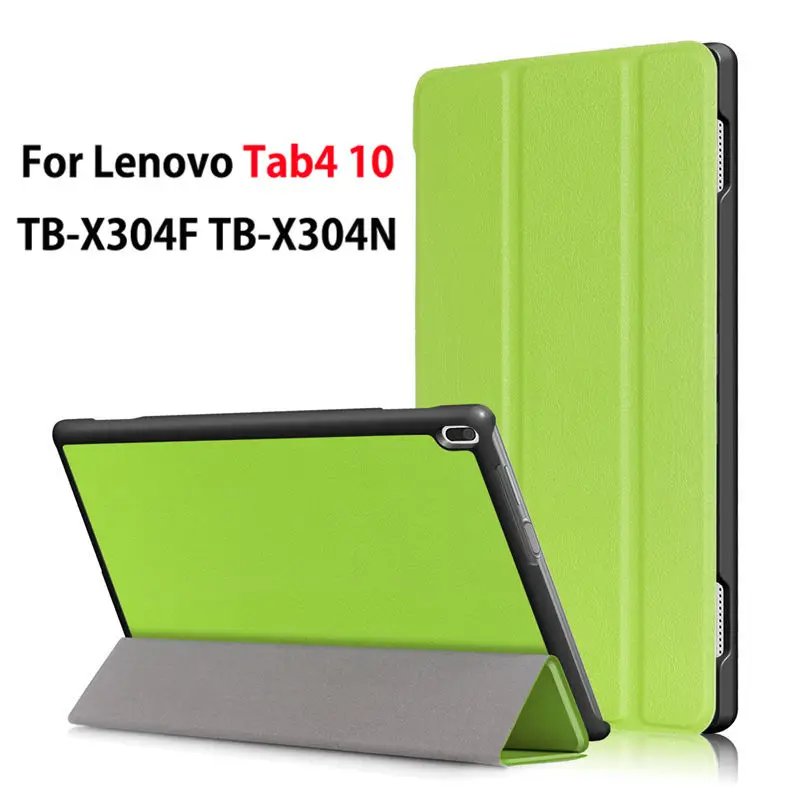 Чехол для lenovo TAB4 Tab 4 10 TB-X304L TB-X304F TB-X304N 10," Smart Cover Чехол Funda PU раскладной стенд кожи в виде ракушки+ Защитная пленка на экран+ подставка для ручек - Цвет: Green