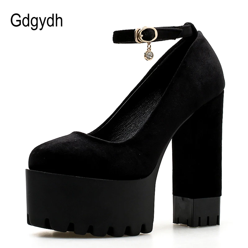 US $27.49 Gdgydh Spring Autumn Platform Women Pumps Shoes Woman Thick High Heels Shoes Female Black Rubber Sole Suede Platform Shoes