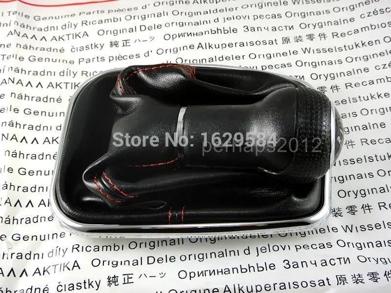 5 SPEED CHROME Genuine leather MANUAL SHIFT KNOB SHIFTER for MK4 GOLF JETTA Leather Red line | Автомобили и мотоциклы