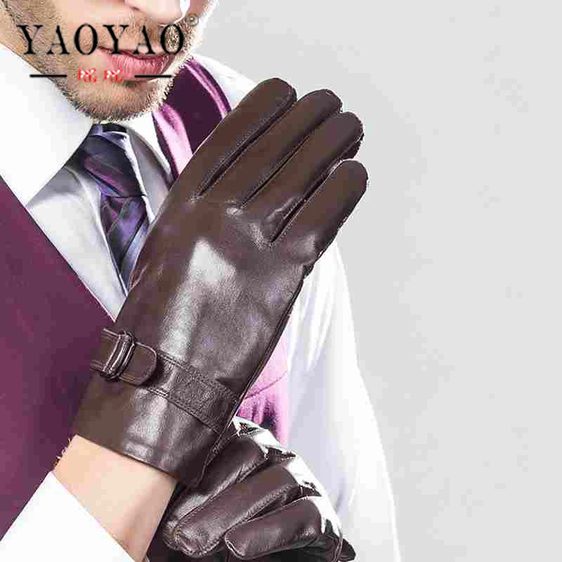

YY8039 Spring Male Casual Suede Genuine Leather Thin Gloves Man Short Black/Brown Commercial Business Adjustable Belt Mittens