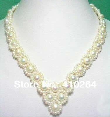 

Free shipping >>@ 1669 Charming wedding white rustic freshwater pearl necklace