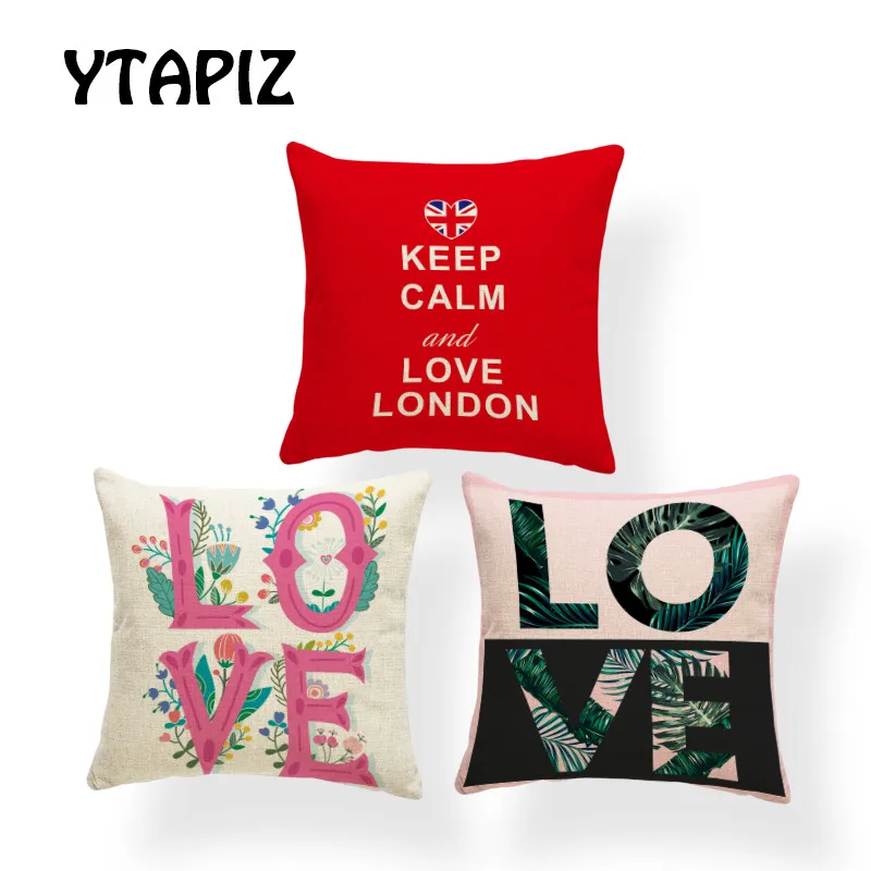 Colorful Geometric Letter Pillow Set Black Pink Red Blue Gray Brown Arrow Love Football Decoration Farmhouse Sofa Cushion Cover | Дом и сад