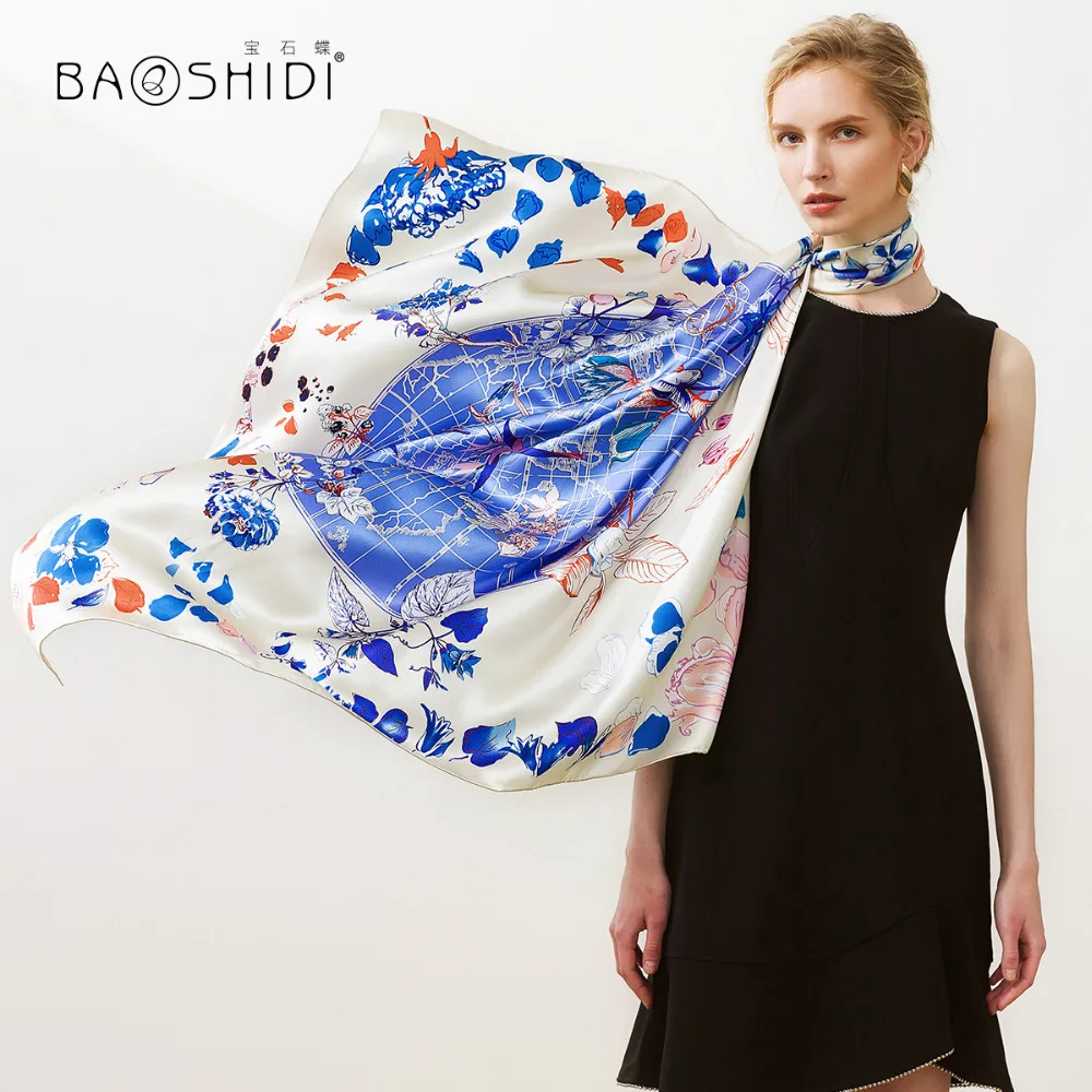 Шарф BAOSHIDI из 100% шелка и сатина 16 момме модные квадратные шарфы Женская шаль