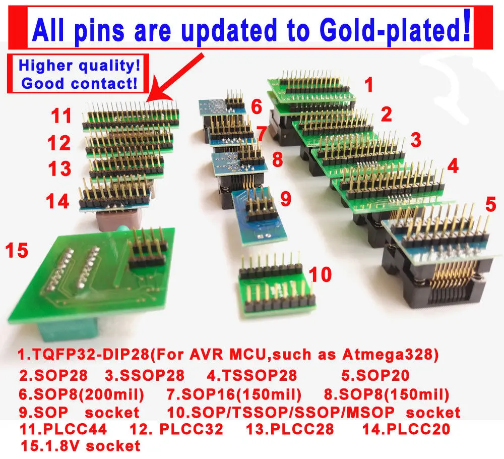 USB TL866II программист+ 13 шт. адаптеры IC клип 1,8 в nand flash 24 93 25 mcu биос EPROM SOP8 PLCC