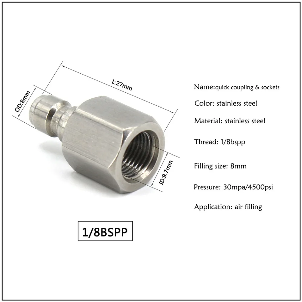 PCP ВВС Пейнтбол нержавеющая сталь Quick Coupler фурнитура для соединителя 1/8 BSPP 1/8NPT M10x1 8