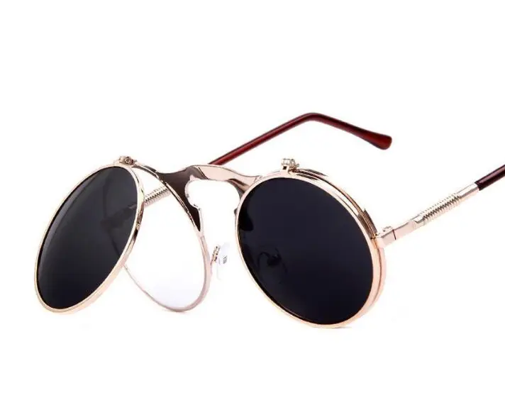 Круглые дизайнерские женские солнцезащитные очки в стиле панк с металлическим покрытием - Цвет линз: color 1