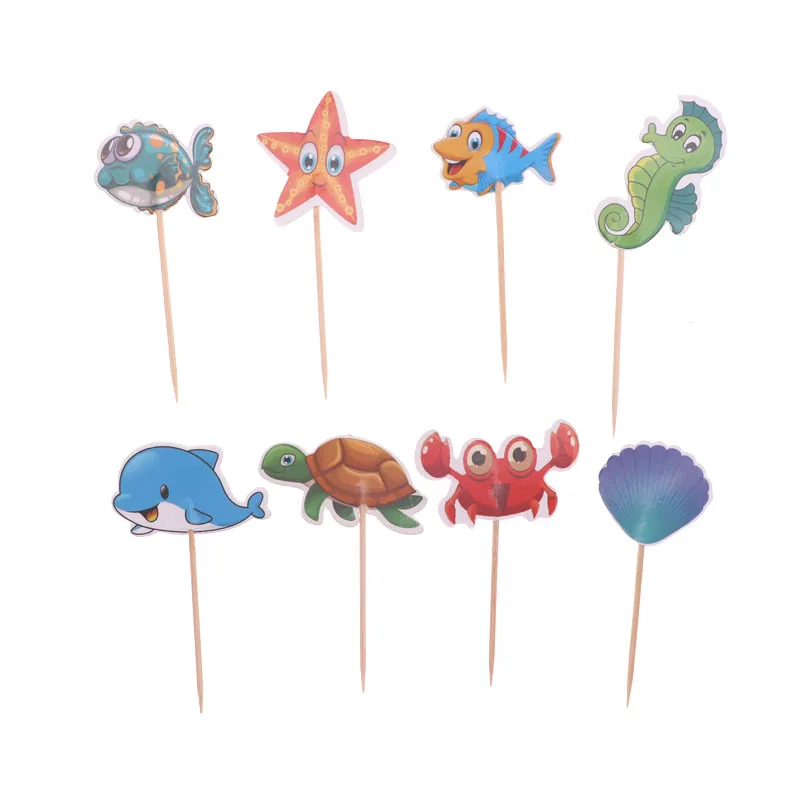 

24pcs The Sea World Cupcake Topper Party Favors Cake Decorating Tools Birthday Party Decorations Kids Wedding Decoration