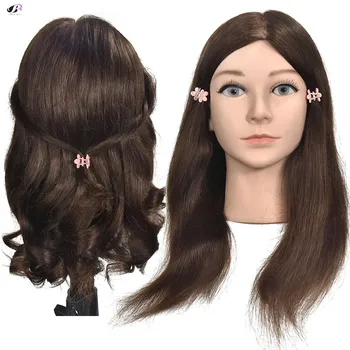 

100% Human Hair 16 inch Brown Hair Salon Female Training Head Mannequin Hairstyles Cosmetology Hairdressing Tools with clamp