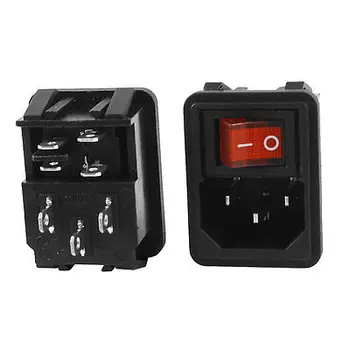 

2 Pcs 4 Pin DPST Red Light Rocker Switch IEC320 C14 Power Socket AC 10A 250V