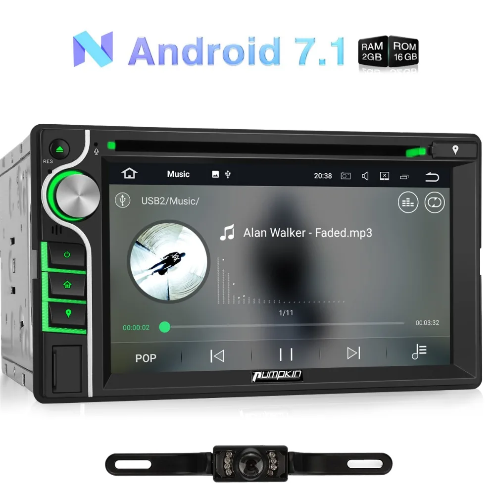

Pumpkin 2 Din 6.2''Android 7.1 Universal 2G+16G Quad-core Car Stereo Audio DVD Player GPS Navigation Wifi OBD2 Radio Headunit