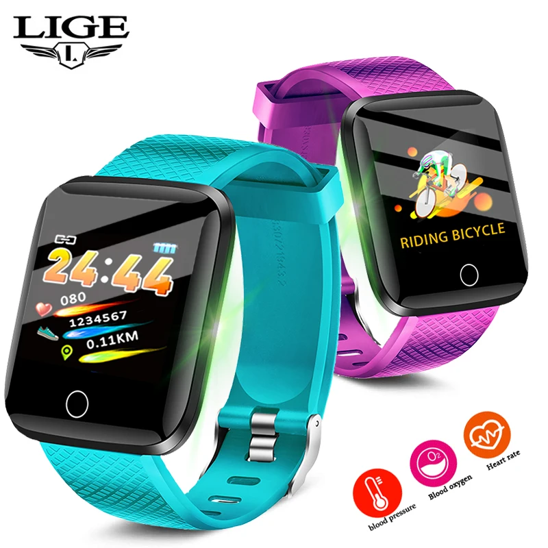 

LIGE New Sport Smart Bracelet Men Women Heart Rate Blood Pressure Monitoring Fitness Tracker Smart Bracelet Bluetooth Clock+Box
