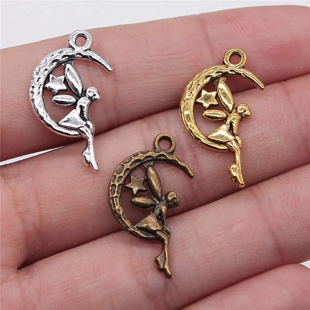 

WYSIWYG 12pcs 25x14mm Moon And Star Angel Charm Charms Angel Moon And Star Fairy Angel Charms Moon And Star