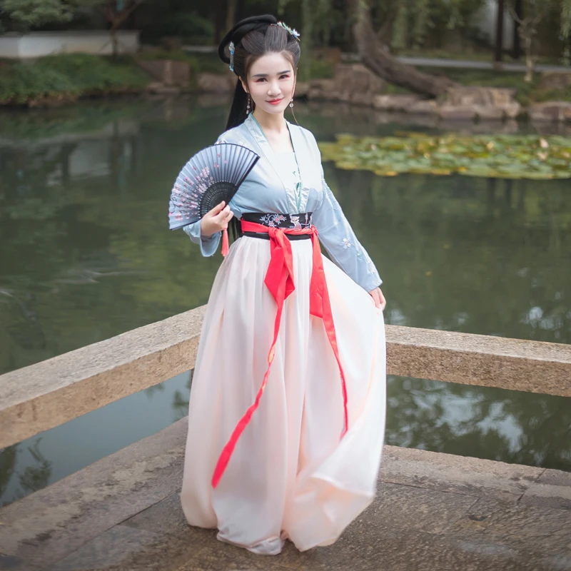 Hanfu женская летняя юбка с вышивкой и поясом Qi повседневный костюм для косплея