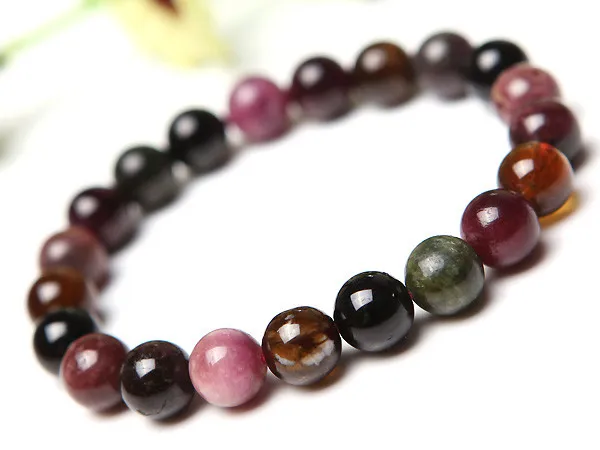 

9mm Genuine Colorful Tourmaline Quartz Crystal Round Beads Bracelet Stretch Charm Bracelet Femme Drop Shipping
