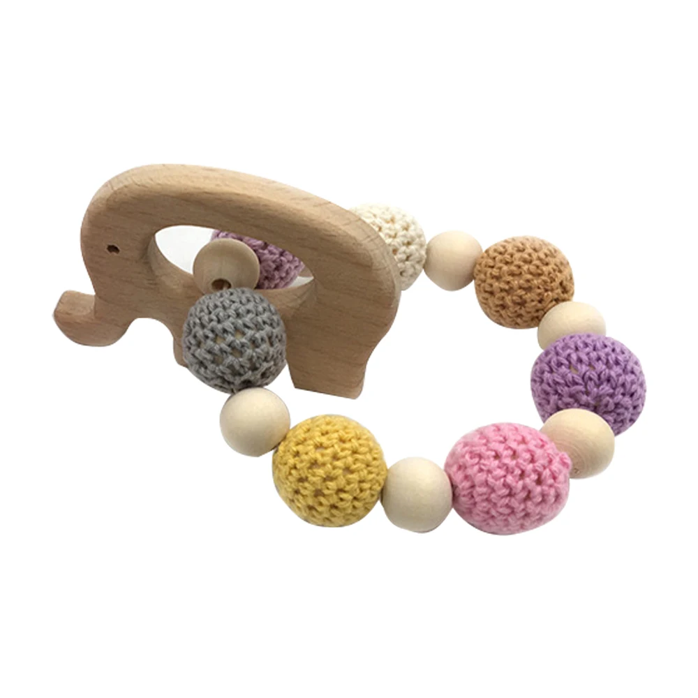 Enjoybay 2pc/set Baby Wooden Teething Rings Bunny Ear Teether Wooden Bracelets Non-toxic Natural Wood Teething Toy Newborns Gift