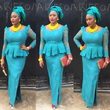 Нигерийские вечерние платья голубое Асо Ebi кружевное вечернее платье русалки с длинными рукавами в африканском стиле вечернее платье vestido de festa