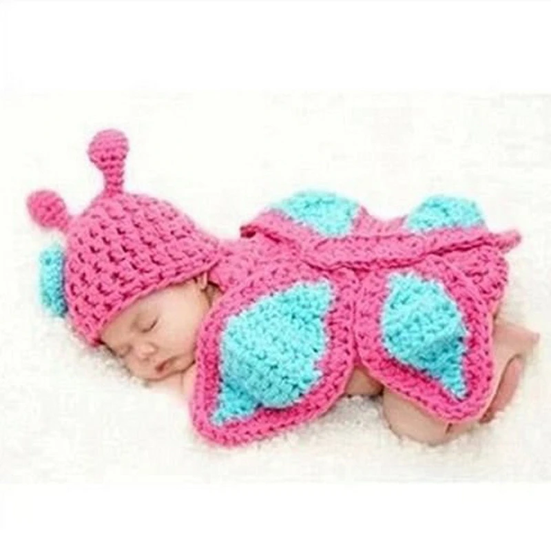 Baby Photo Props Newborn Girls Boys Crochet Knit Butterfly Costume Set with Hat 