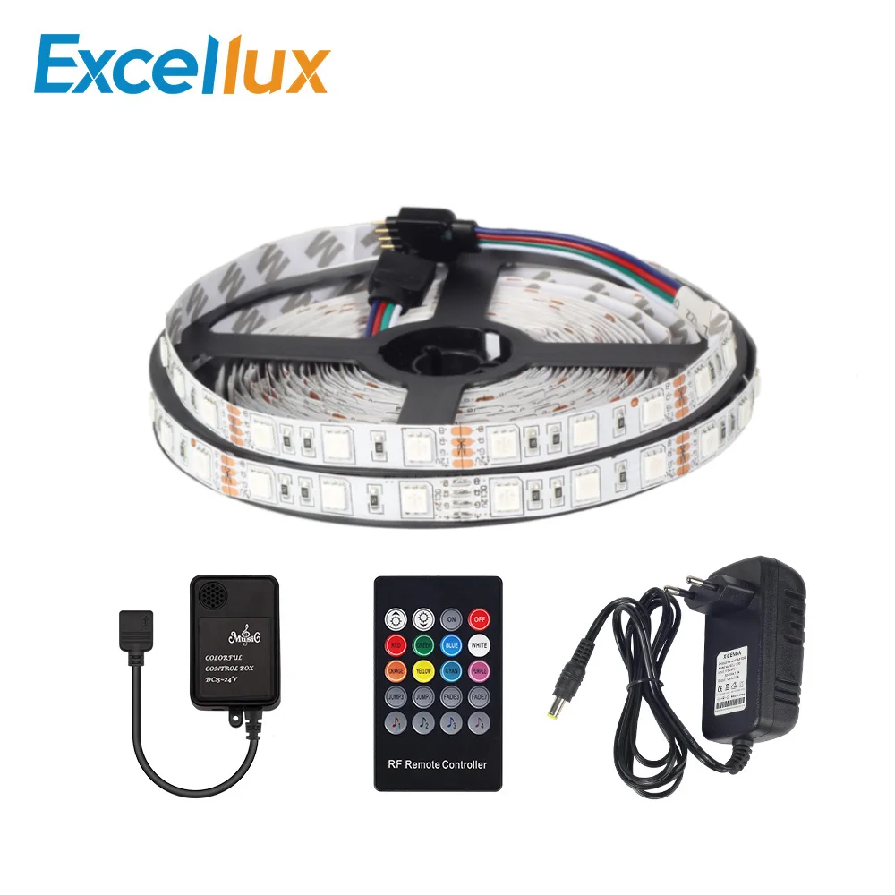 #Best RGB LED 5050 Strip Light 5M flexible IP20 No Waterproof LED lamp+5 24V 20 keys Music RF Remote Controller+DC12V EU US Adapter 3A