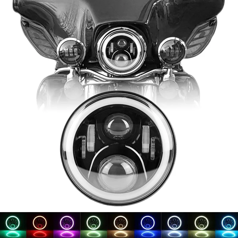 

Front Light Moto Projector Round light Full Ring RGB DRL 7 Inch 60W LED Headlight For Harley