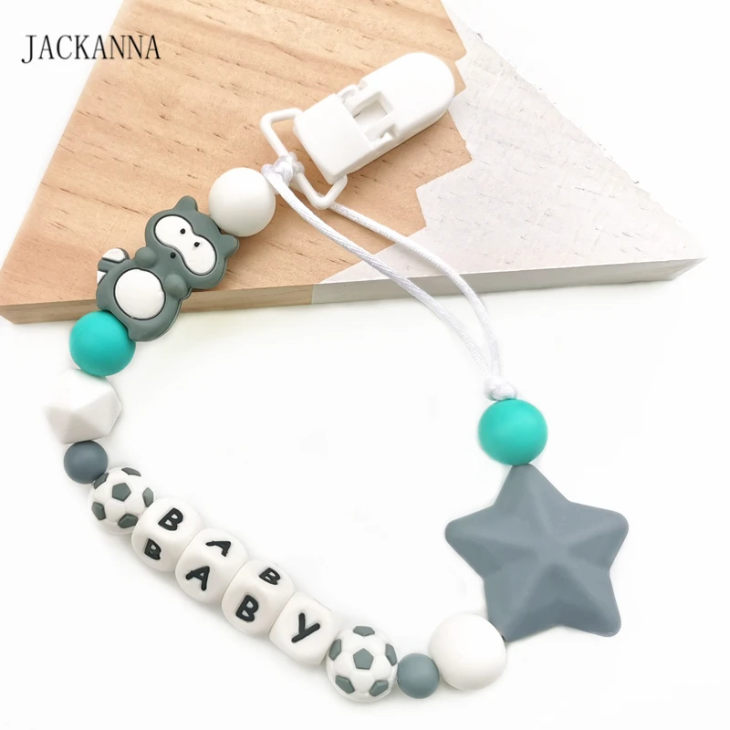 

Personalise Baby Pacifier Chain DIY Raccoon Soother Clips Shower Gifts Newborn Attache Sucette Baby Pacifier Clips Holder Chain