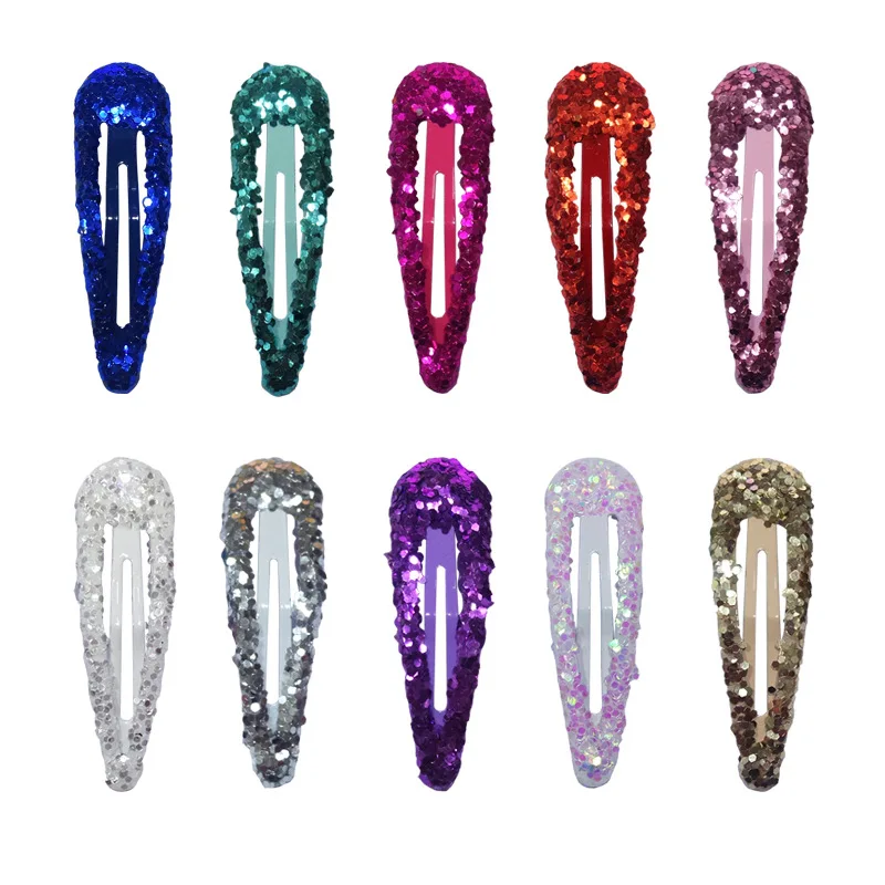 20pcs/lot 2 Inch Glitter Sequins Hair Clips Snap Metal Hair Barrettes