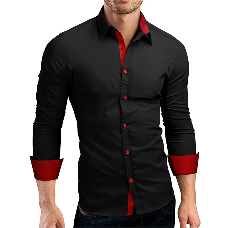 Мужская приталенная рубашка для мальчиков, белая, черная, Повседневная рубашка, мужская, с длинным рукавом, в клетку, хлопок, классический дизайн, бренд 4xl - Цвет: black red