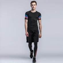 D31 Колготки для новорождённых мужчины с короткими рукавами Спортивная одежда для фитнеса из трех частей быстро сохнет одежда для фитнеса/Штаны Training бег костюм