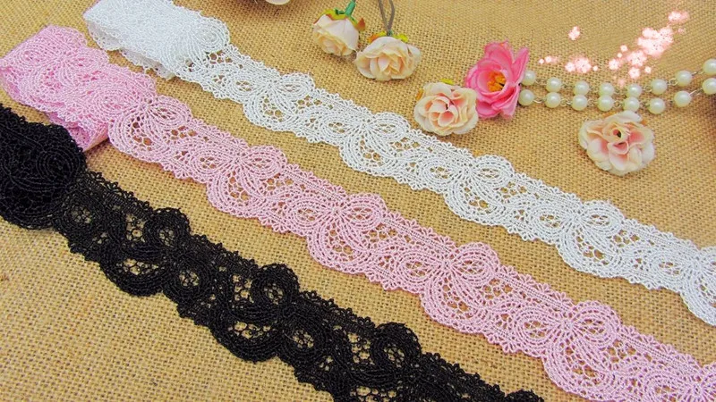 

10 meter 3.8cm 1.49" wide black/ivory/pink embroidery lace trim ribbon JQ17L11D23