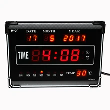 Hourly Chime LED Digital Wall Clock with Calendar Week Date Temperature Desktop Electric Alarm Clock Home Decoration Red