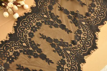 

3.3 Yards Chantilly Lace Trim in Black Eyelash Lace Fabric for Wedding Gowns, Bridal Veils, Mantilla