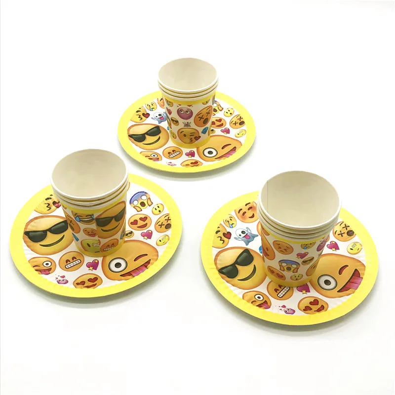 

Cute Emoji Theme Design 40Pcs/Lot Wedding Party Decorations Paper Cups Plates Baby Shower Tableware For 20 People Use Supply