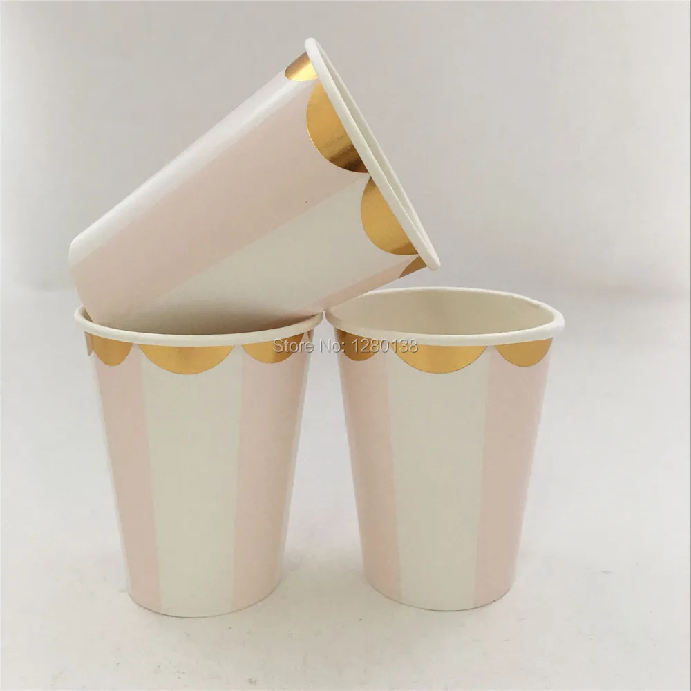 

Foil Gold Scollop Paper Drinking Cups Pastel Pink Striped Ice Cream Cups Candy Cups for Girls Birthday Party Baby Showers