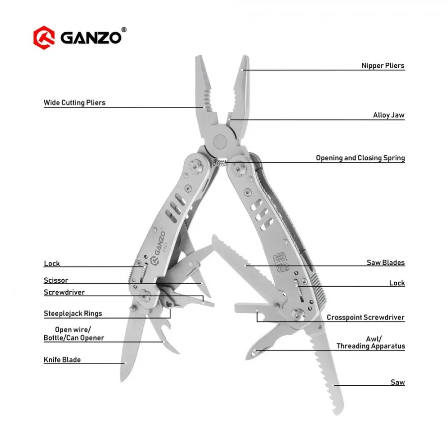 Ganzo G300 серия G301 многофункциональные плоскогубцы 26 инструментов в одной руке Набор инструментов Набор отверток портативный складной нож нержавеющие плоскогубцы