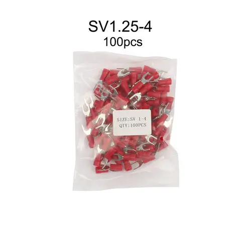 DIANQI SV1.25-3 4 5 6 8 Red Furcate вилка Spade 22~ 16AWG провода обжимной прессованный терминалы кабельный провод разъем 100 шт./упак. SV1-4 SV - Цвет: SV1.25-4