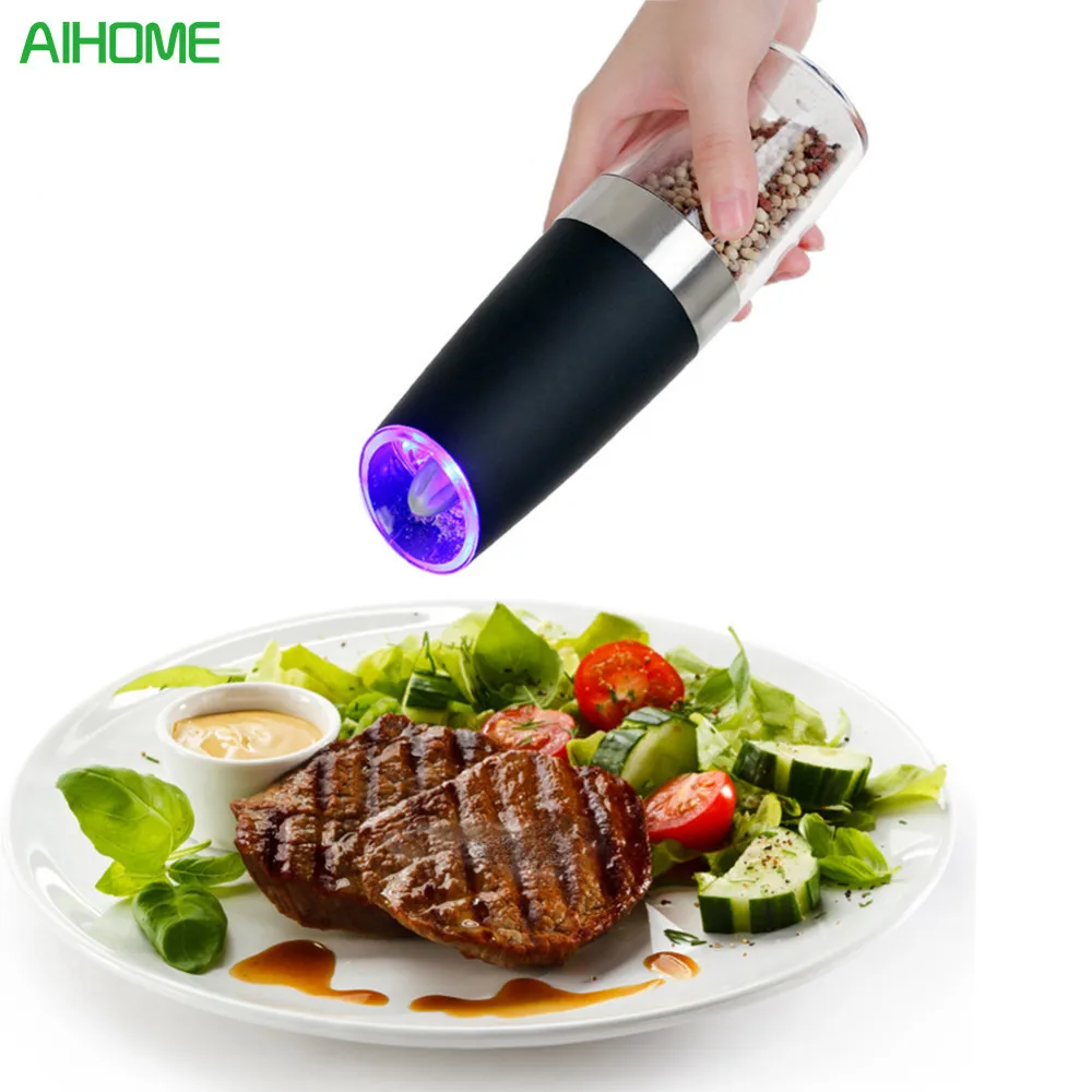 

Automatic Electric Pepper Grinder LED Light Salt Pepper Grinding BottleFree Kitchen Seasoning Grind Tool Automatic Mills 2018