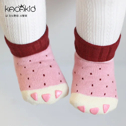 Kacakid/Новинка года, очень милые детские Нескользящие носки-тапочки для маленьких мальчиков и девочек, гольфы - Цвет: Розовый