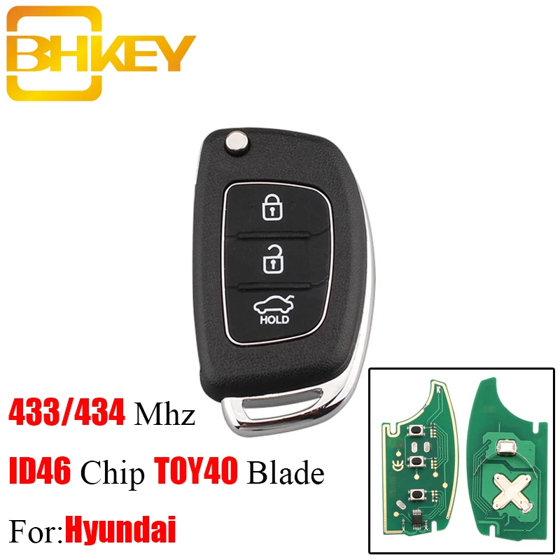 BHKEY 3 кнопки дистанционного ключа автомобиля для hyundai 433 МГц ID46 чип для hyundai IX35 IX25 IX45 Elantra Santa Fe Sonata TOY40 лезвие Fob