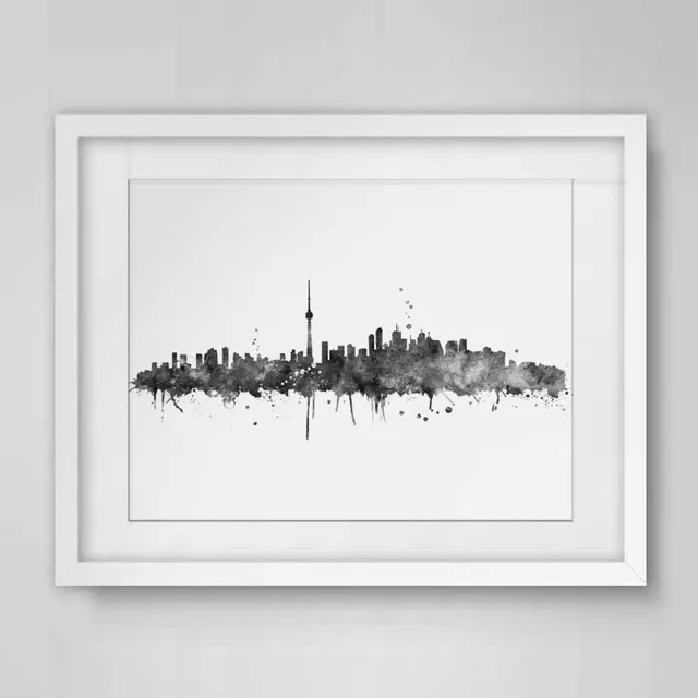 Toronto City Skyline Watercolor Painting Handmade Gift Silhouette