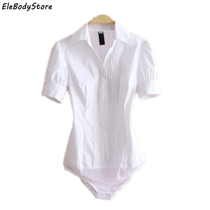 

Plus Size Blouse Blusas Body Shirt Blouses 2019 Women Summer Tops Feminina White Blue Slim Bodysuit Short Sleeve Office Clothes